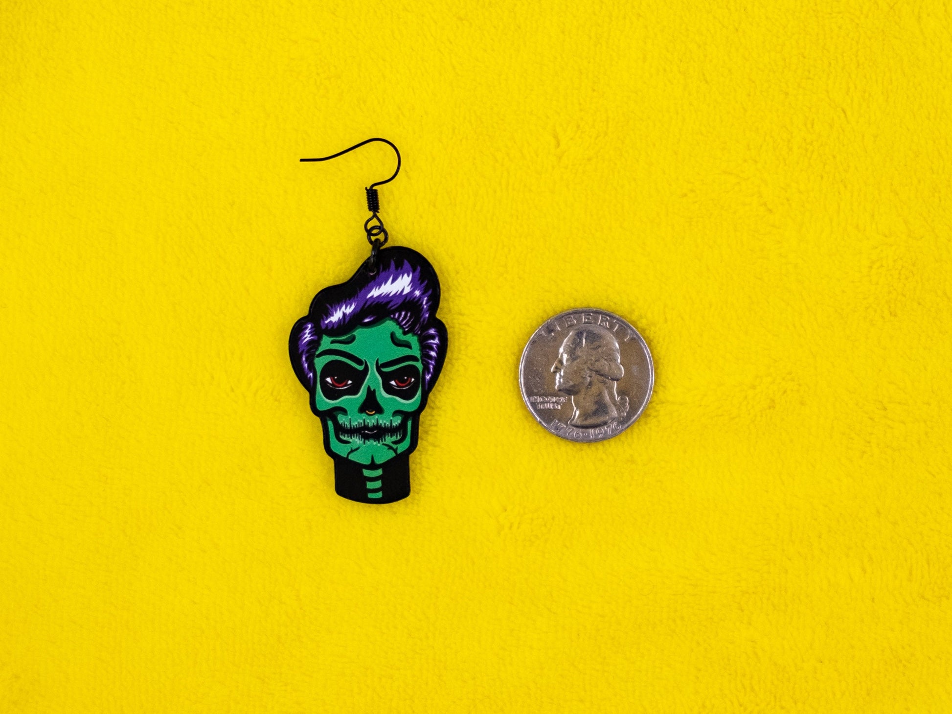 Handmade Original Spooky GhoulGuy Halloween Stephan Skellador Goth Pinup Fall Skeleton Skull Lightweight Plastic Earrings Made In USA