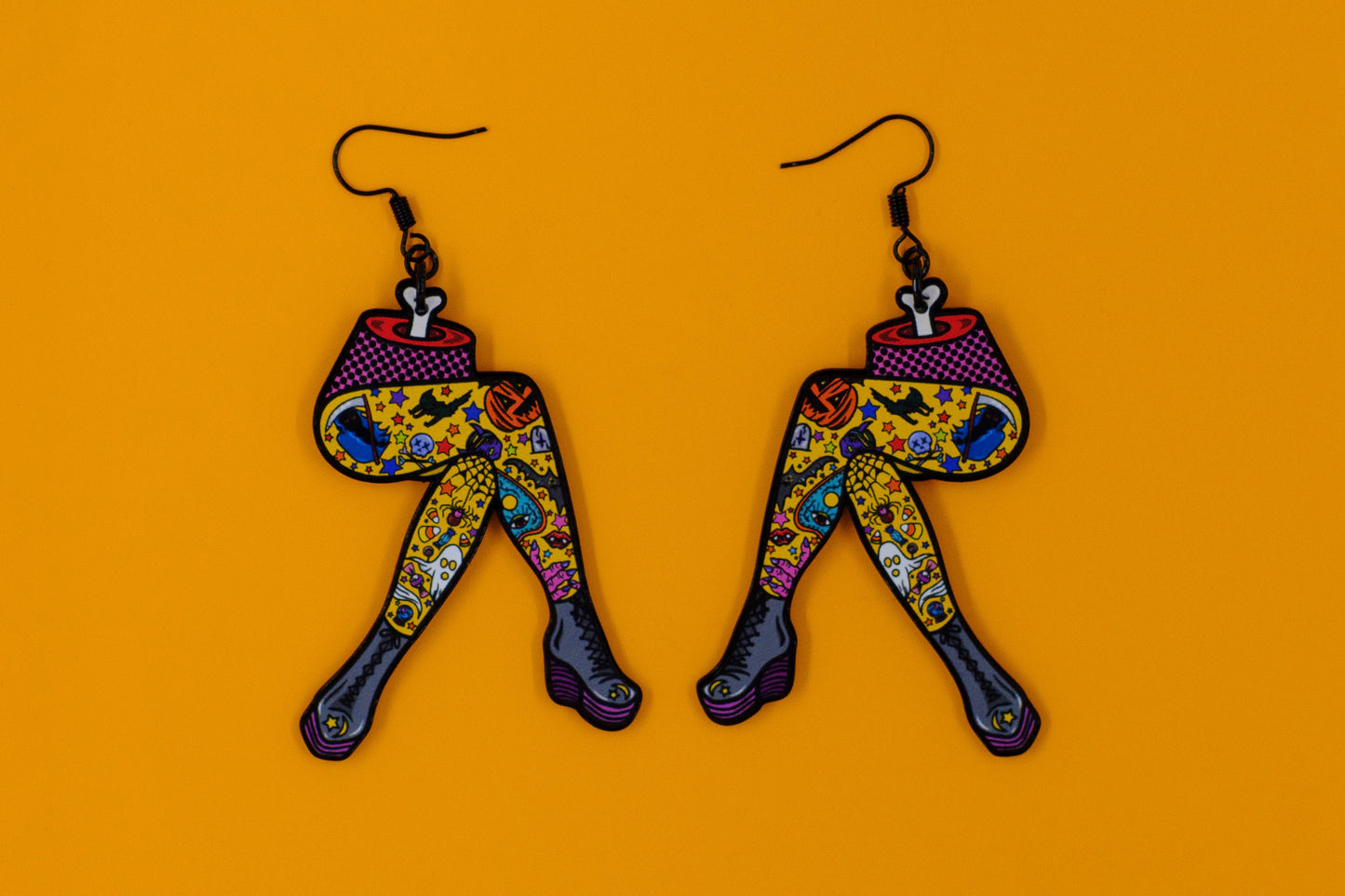 Handmade Original Ghoul Pin-up October Spooky Creepy Cute Halloween Pinup Gothmas Tattoo Legs Punk Lightweight Plastic Earrings Made In USA