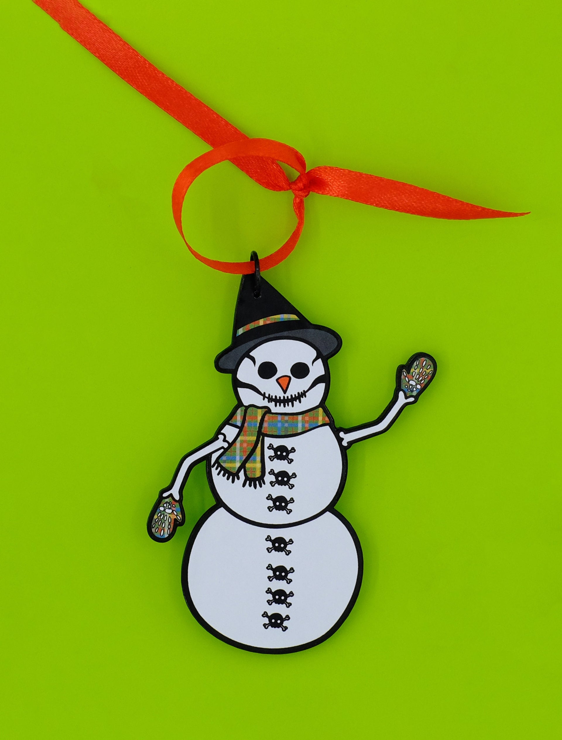 Handmade Original Spooky Snowman Holiday Festive Christmas Double-sided Lightweight Plastic Spooky Ornament
