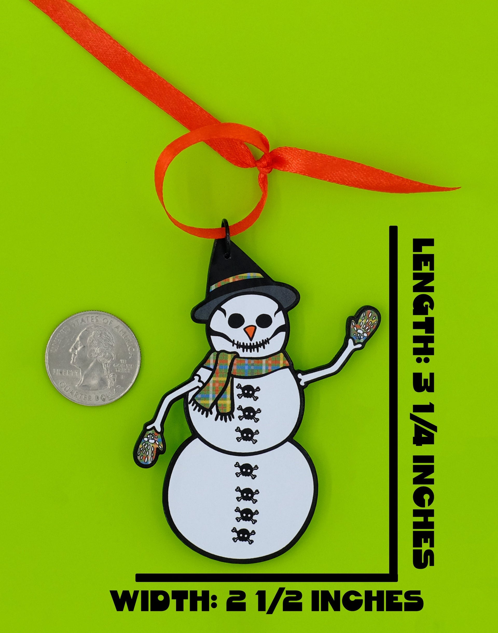 Handmade Original Spooky Snowman Holiday Festive Christmas Double-sided Lightweight Plastic Spooky Ornament