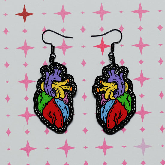 Handmade Original Tattoo Inspired Anatomical Heart Weird Statement Spooky Lightweight Plastic Earrings