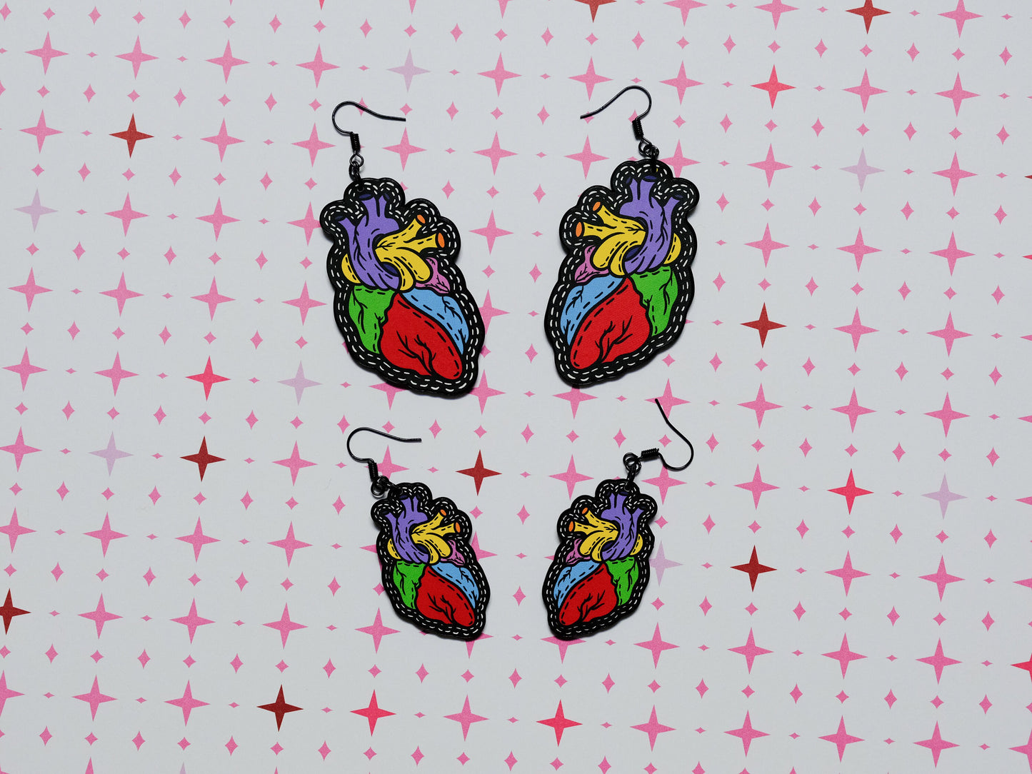 Handmade Original Tattoo Inspired Anatomical Heart Weird Statement Spooky Lightweight Plastic Earrings