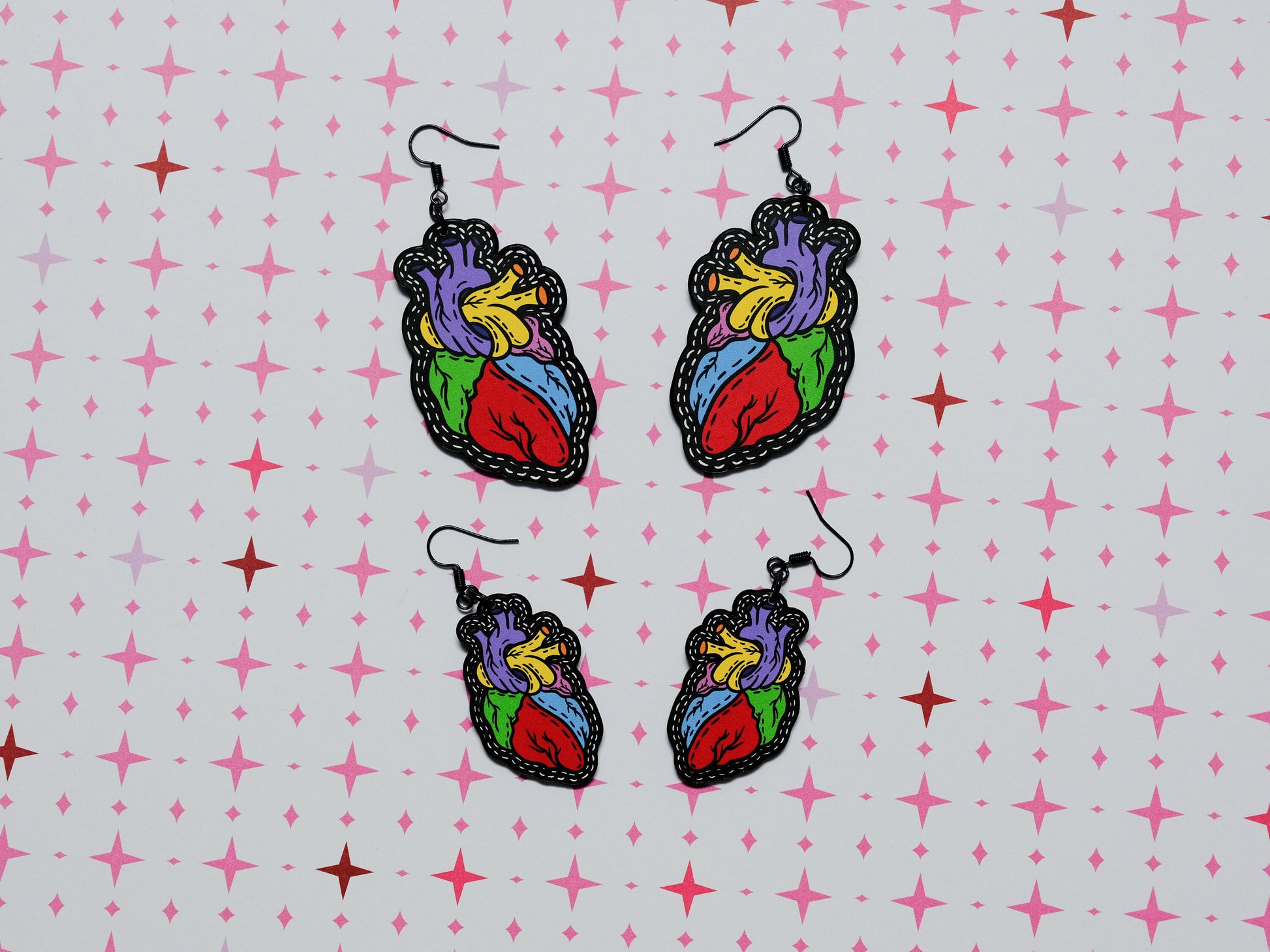 Handmade Original Tattoo Inspired Anatomical Heart Weird Statement Spooky Lightweight Plastic Earrings