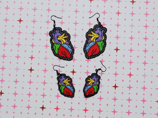 Handmade Original Tattoo Inspired Anatomical Heart Weird Statement Spooky Lightweight Plastic Earrings