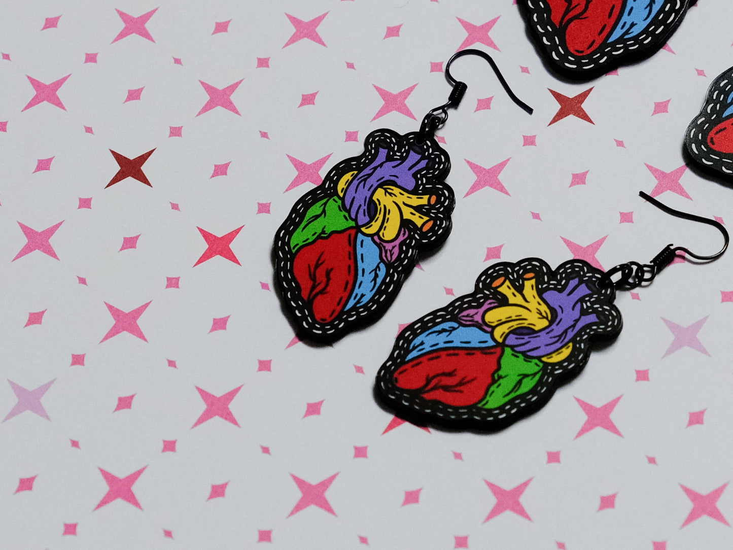 Handmade Original Tattoo Inspired Anatomical Heart Weird Statement Spooky Lightweight Plastic Earrings