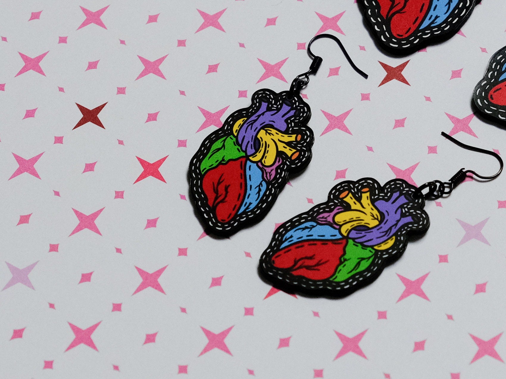Handmade Original Tattoo Inspired Anatomical Heart Weird Statement Spooky Lightweight Plastic Earrings