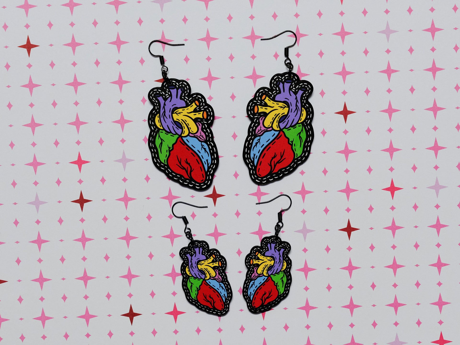 Handmade Original Tattoo Inspired Anatomical Heart Weird Statement Spooky Lightweight Plastic Earrings