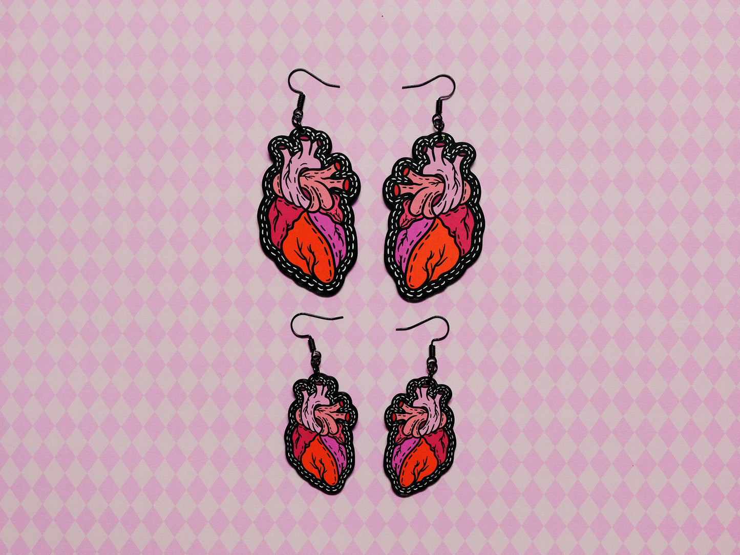 Handmade Original Tattoo Inspired Anatomical Heart Weird Statement Spooky Lightweight Plastic Earrings