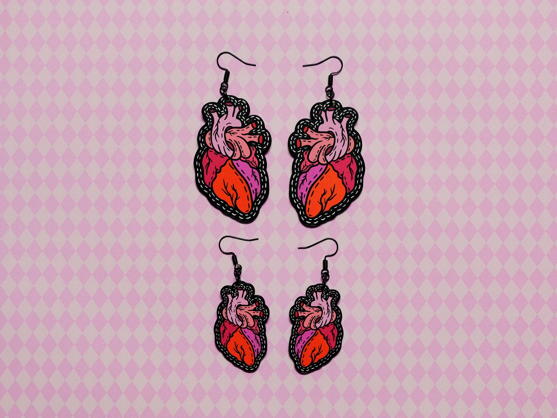 Handmade Original Tattoo Inspired Anatomical Heart Weird Statement Spooky Lightweight Plastic Earrings