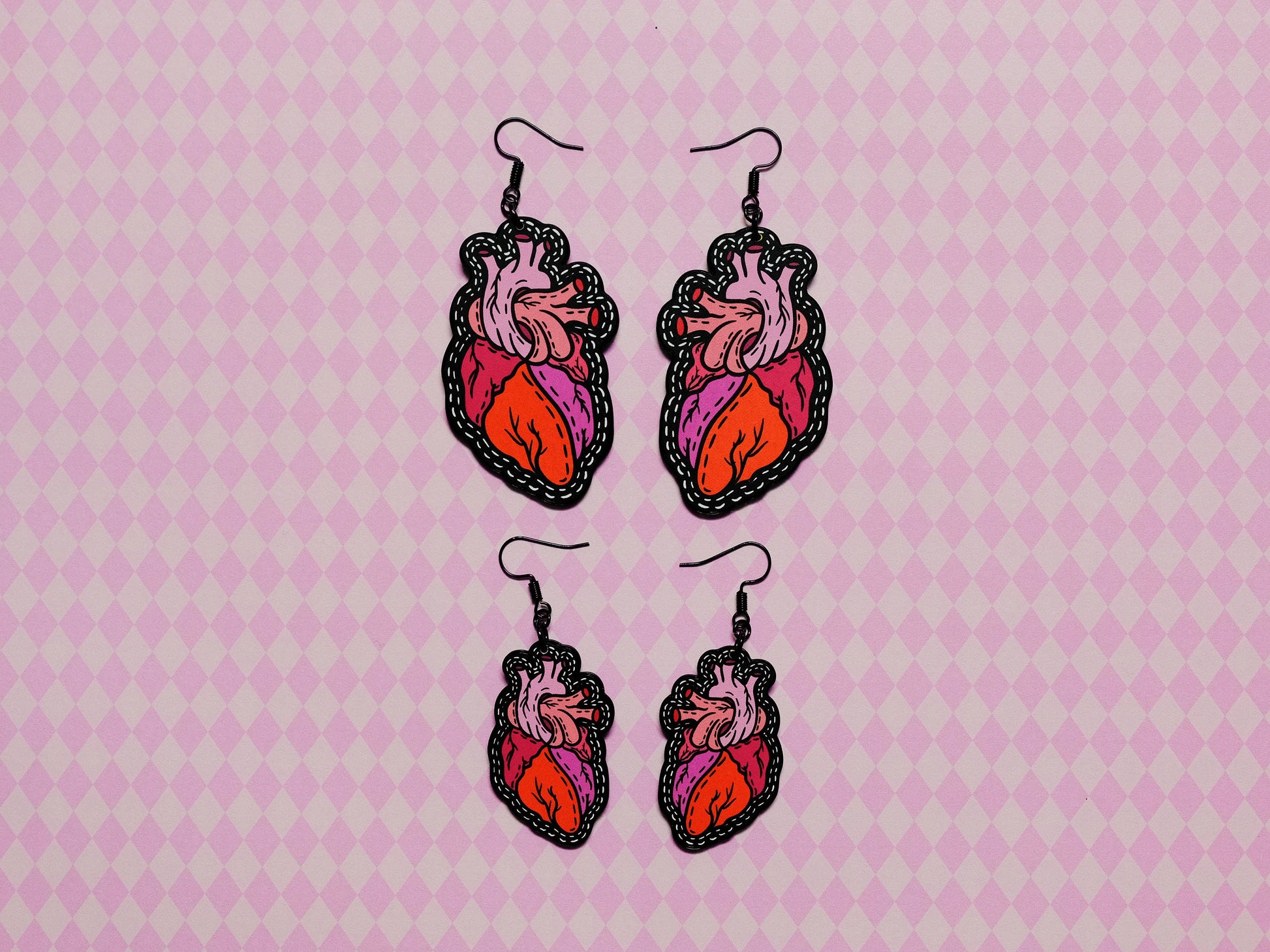 Handmade Original Tattoo Inspired Anatomical Heart Weird Statement Spooky Lightweight Plastic Earrings