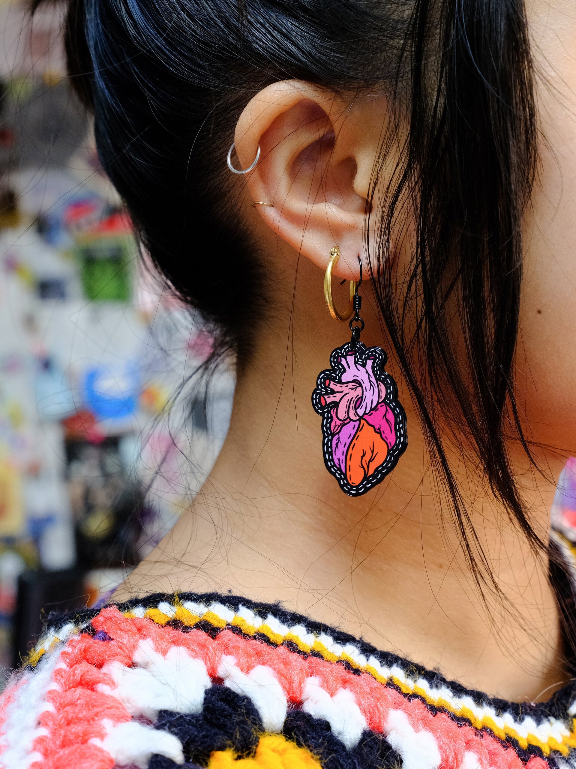 Handmade Original Tattoo Inspired Anatomical Heart Weird Statement Spooky Lightweight Plastic Earrings