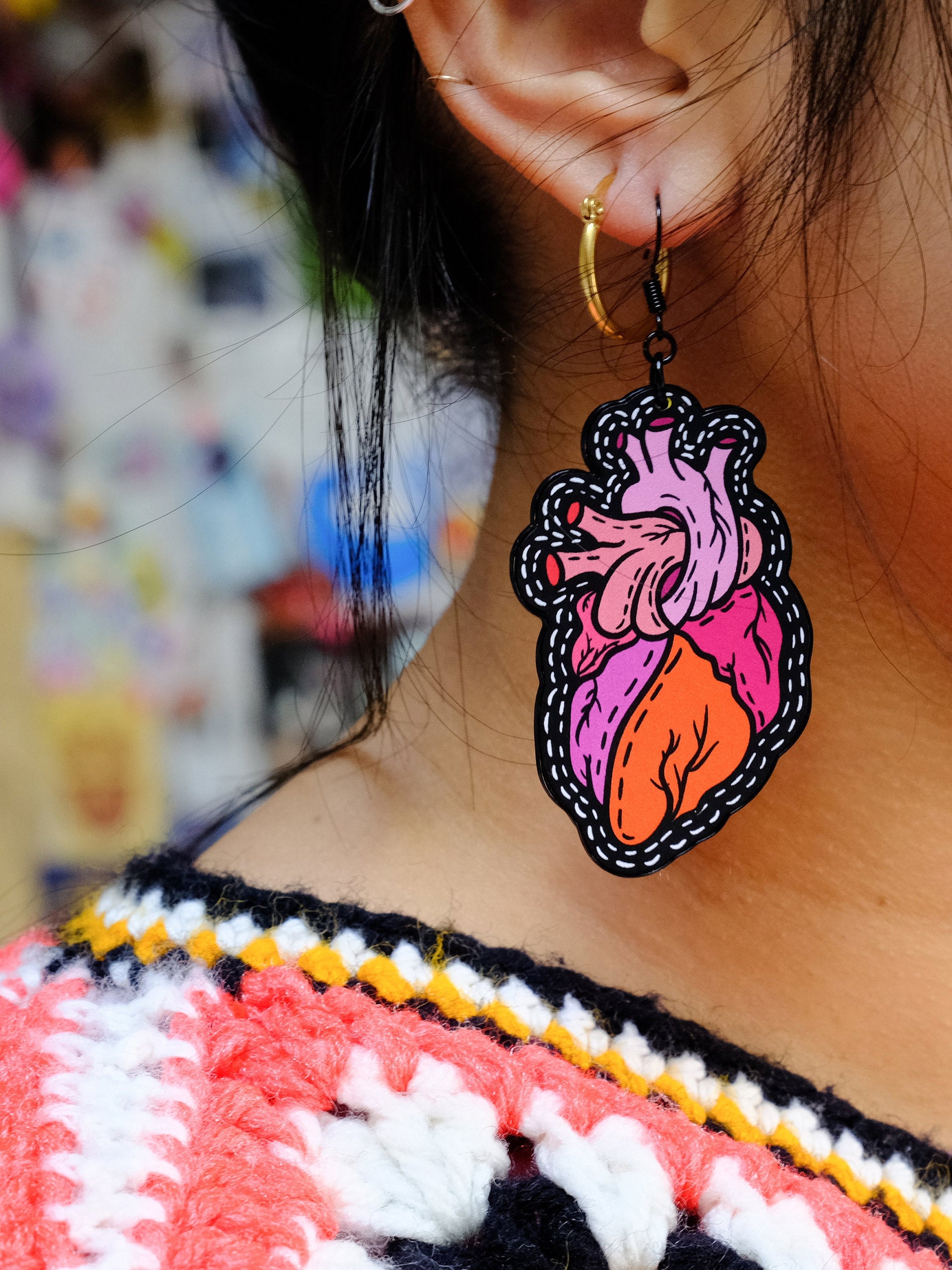 Handmade Original Tattoo Inspired Anatomical Heart Weird Statement Spooky Lightweight Plastic Earrings