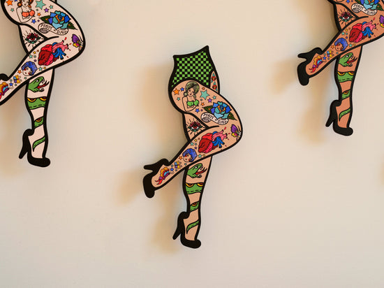 Handmade Wall Art Decor Original Tattoo Pin-up Legs Weird Statement Lightweight Plastic Wall Hanging