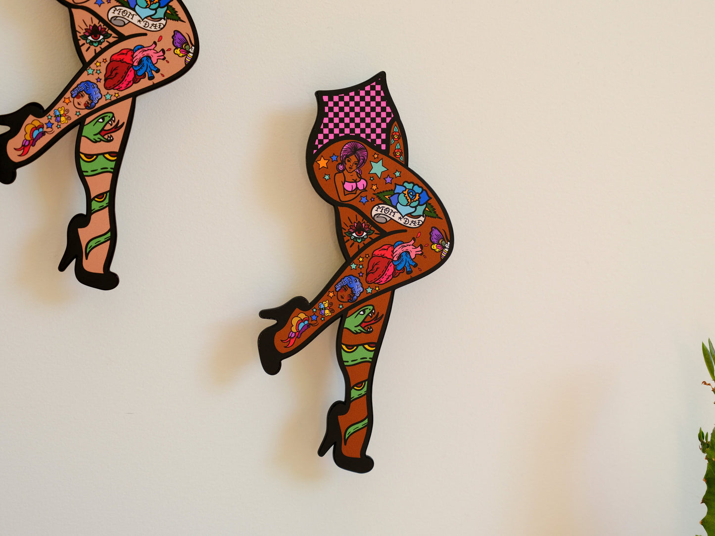 Handmade Wall Art Decor Original Tattoo Pin-up Legs Weird Statement Lightweight Plastic Wall Hanging