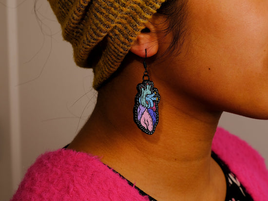 Handmade Original Pastel Goth Punk Tattoo Anatomical Heart Weird Statement Spooky Lightweight Plastic Earrings