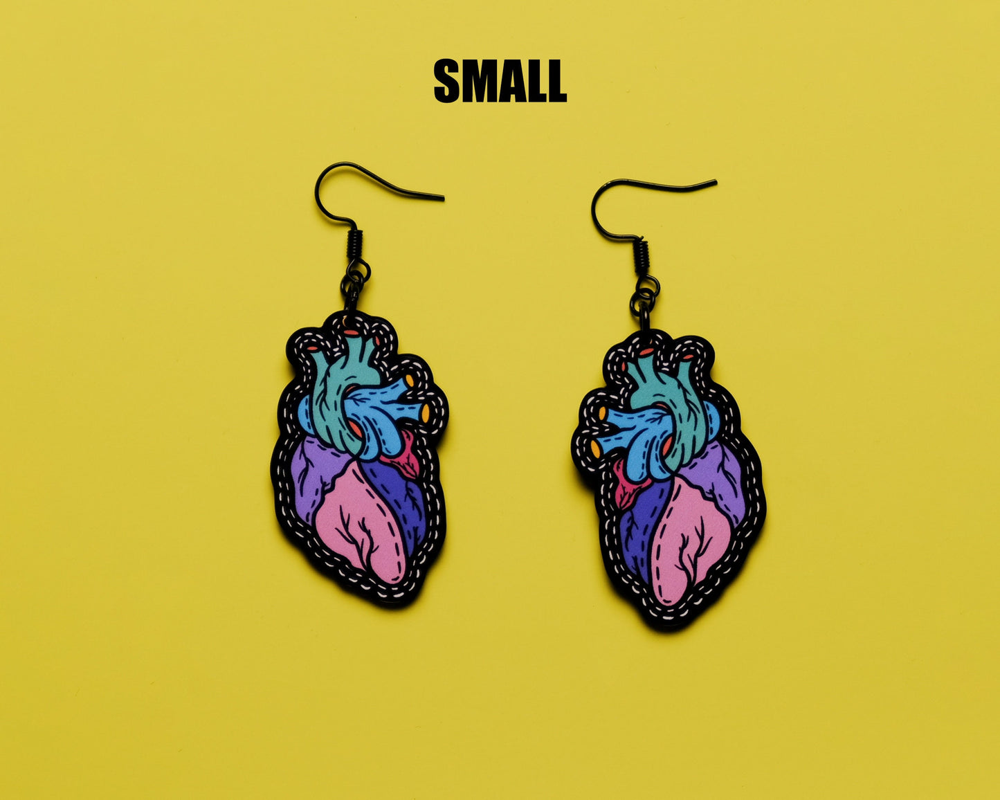 Handmade Original Pastel Goth Punk Tattoo Anatomical Heart Weird Statement Spooky Lightweight Plastic Earrings