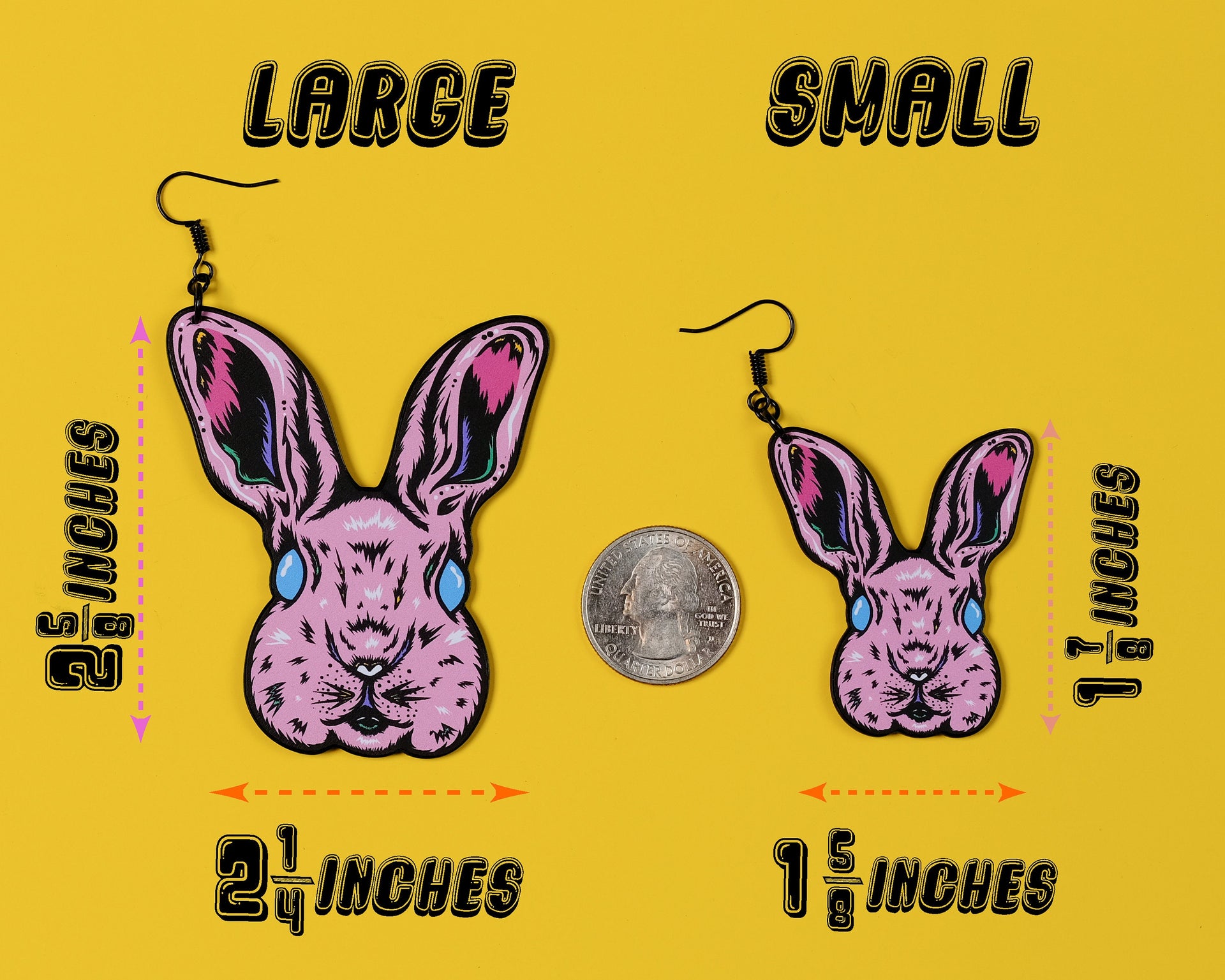 Handmade Original Pastel Punk Peeps Goth Bunny Rabbit Weird Easter Spring Animal Lightweight Plastic Earrings