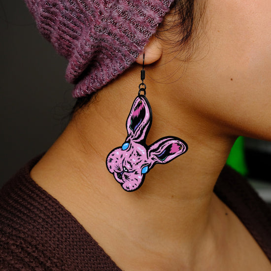 Handmade Original Pastel Punk Peeps Goth Bunny Rabbit Weird Easter Spring Animal Lightweight Plastic Earrings