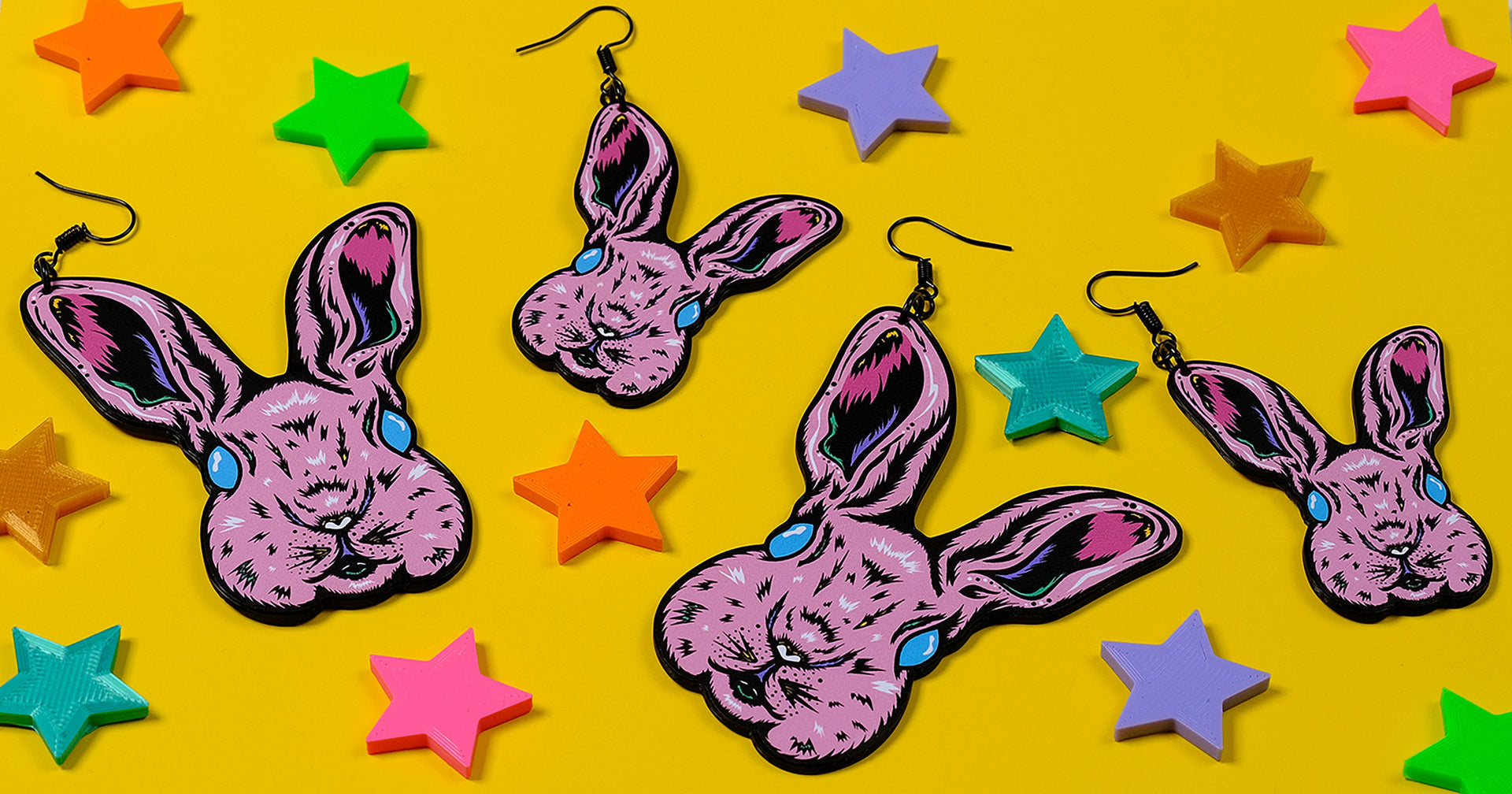 Handmade Original Pastel Punk Peeps Goth Bunny Rabbit Weird Easter Spring Animal Lightweight Plastic Earrings