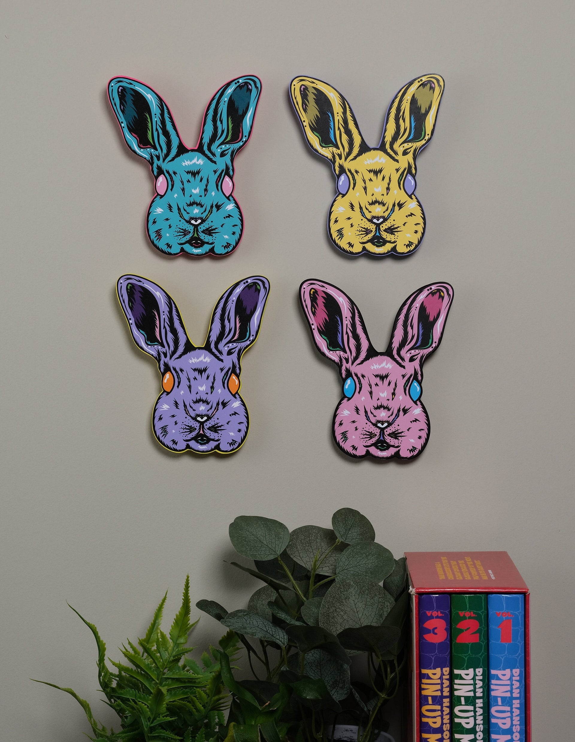 Handmade Original Pastel Punk Peeps Goth Bunny Rabbit Weird Easter Spring Animal Lightweight Plastic Wall Hanging