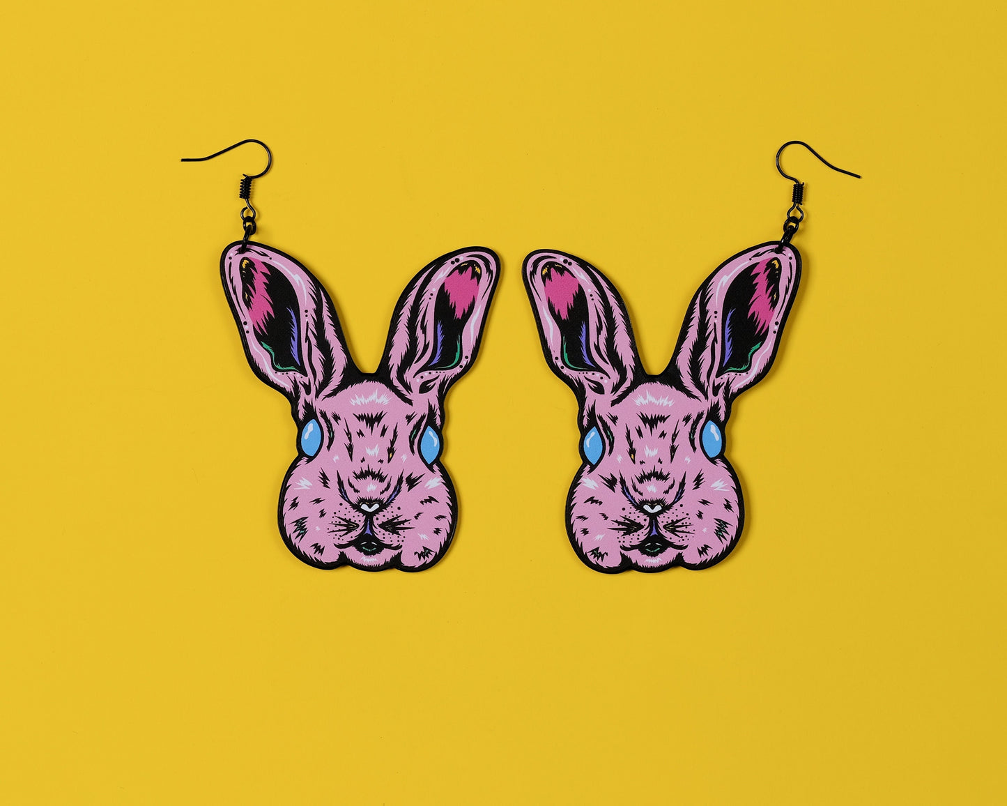 Handmade Original Pastel Punk Peeps Goth Bunny Rabbit Weird Easter Spring Animal Lightweight Plastic Earrings