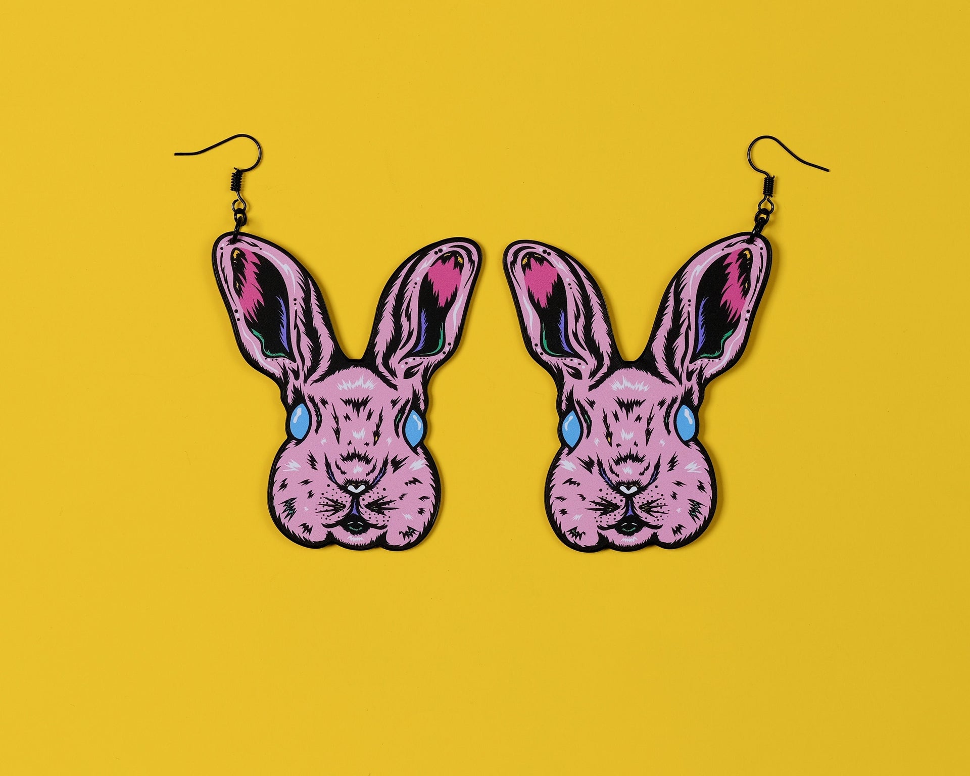 Handmade Original Pastel Punk Peeps Goth Bunny Rabbit Weird Easter Spring Animal Lightweight Plastic Earrings