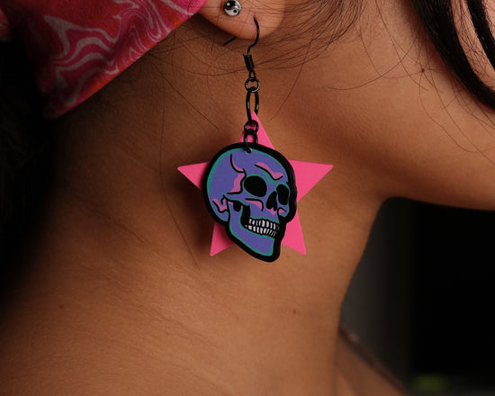 Handmade Original Pastel Punk Goth Pretty and Punk Skull Weird Statement Halloween Lightweight Plastic Earrings