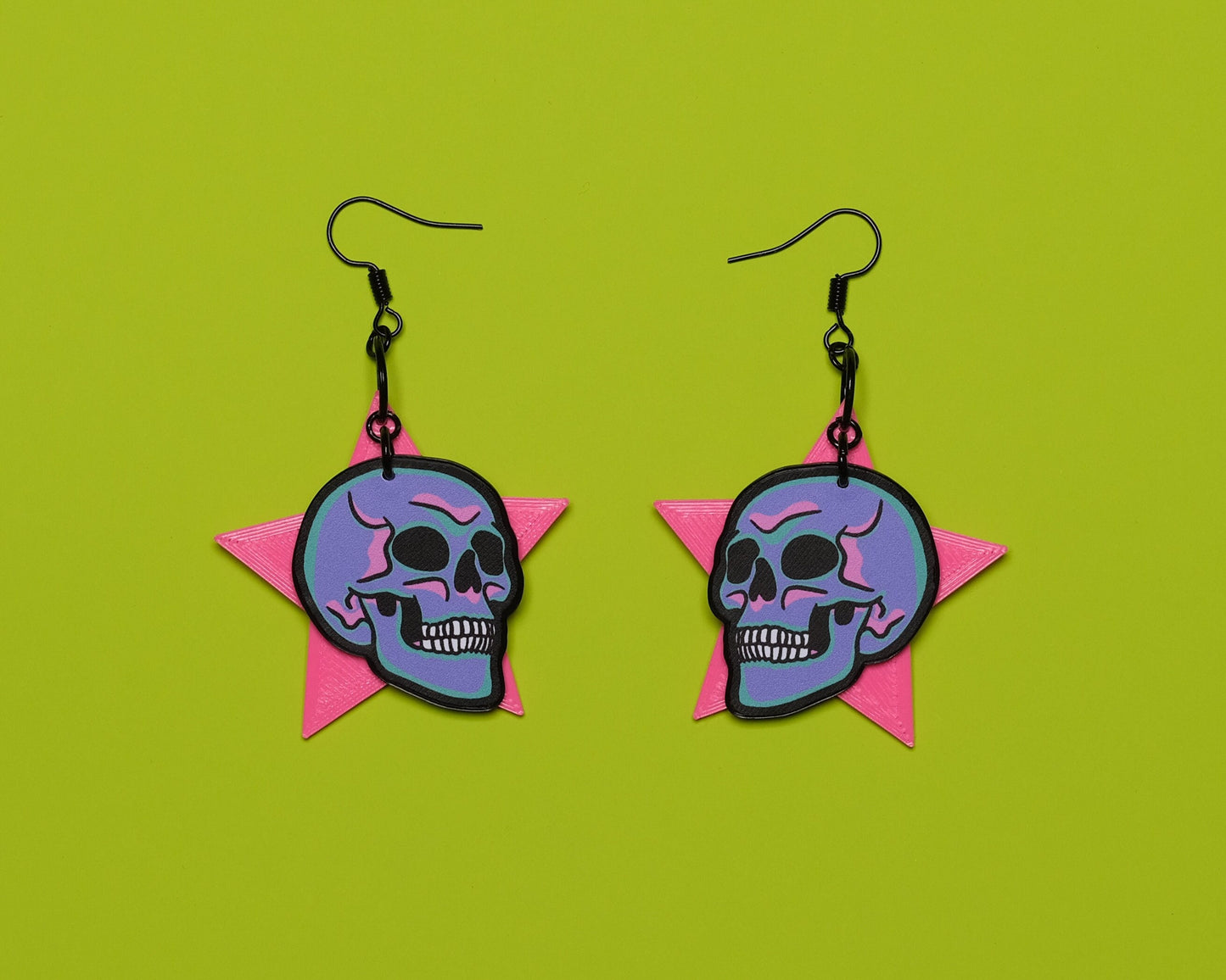 Handmade Original Pastel Punk Goth Pretty and Punk Skull Weird Statement Halloween Lightweight Plastic Earrings
