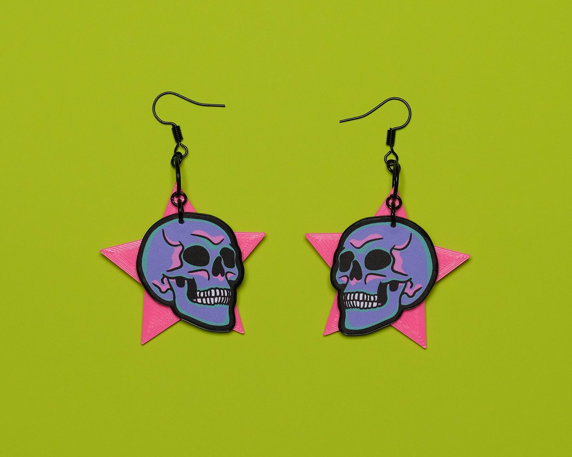 Handmade Original Pastel Punk Goth Pretty and Punk Skull Weird Statement Halloween Lightweight Plastic Earrings
