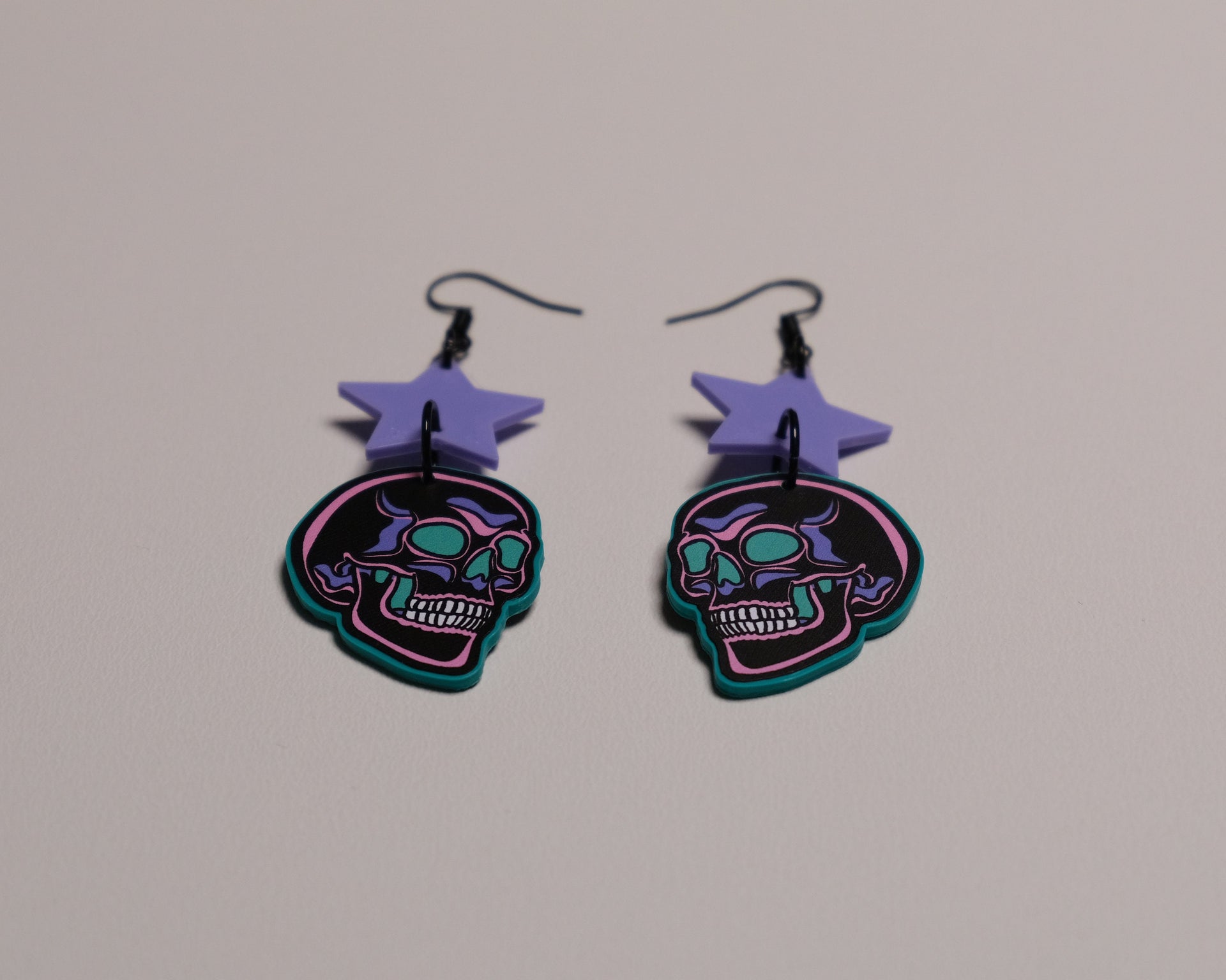 Handmade Original Pastel Punk Goth Pretty and Punk Skull Weird Statement Halloween Lightweight Plastic Earrings