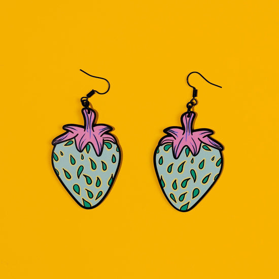 Handmade Original Funky Weird Strawberry Mini Large Lightweight Plastic Earrings Spring Summer