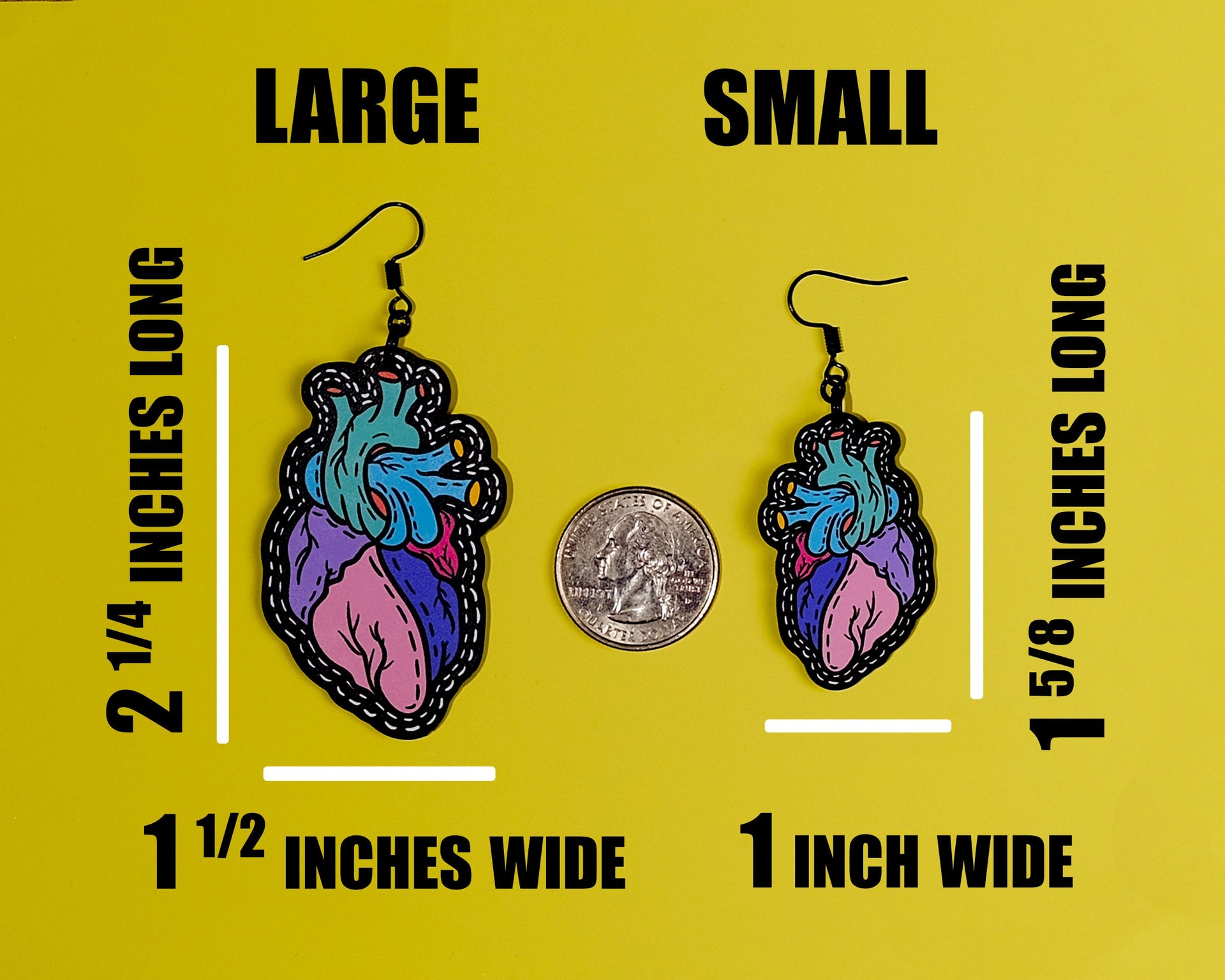 Handmade Original Pastel Goth Punk Tattoo Anatomical Heart Weird Statement Spooky Lightweight Plastic Earrings