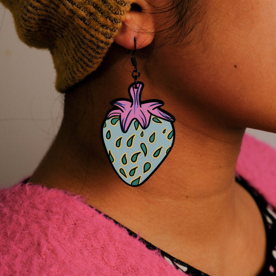 Handmade Original Funky Weird Strawberry Mini Large Lightweight Plastic Earrings Spring Summer