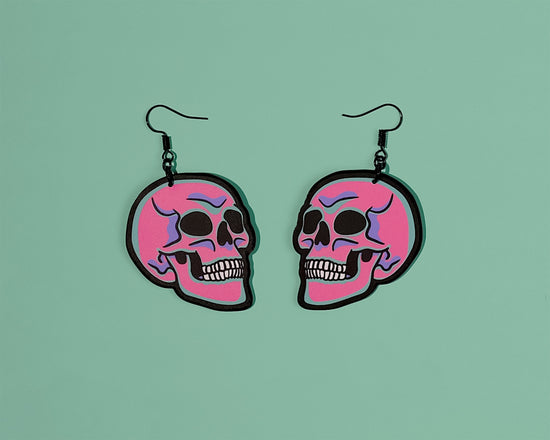 Handmade Original Mini Pastel Goth Pretty and Punk Skull Lightweight Weird Plastic Earrings