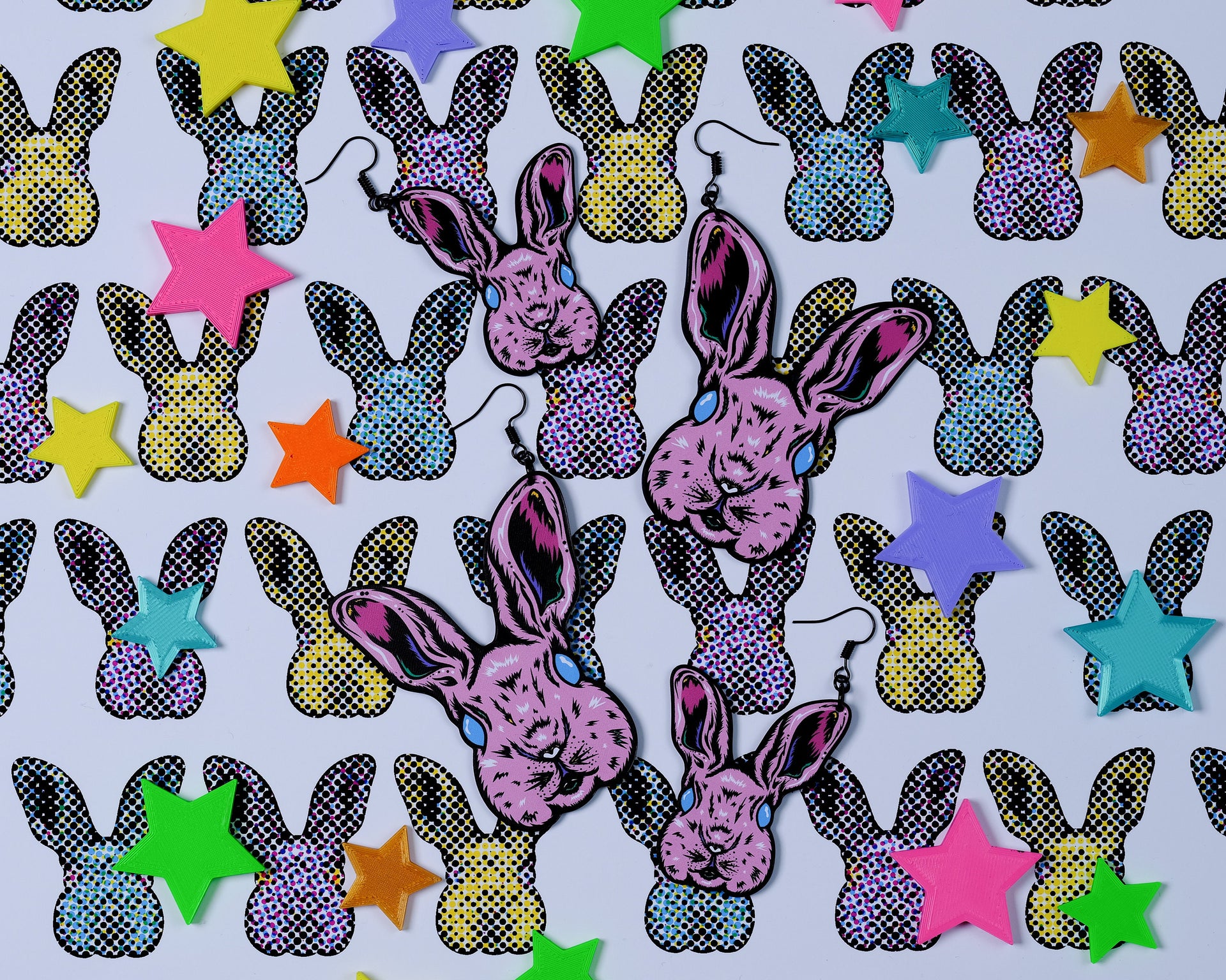 Handmade Original Pastel Punk Peeps Goth Bunny Rabbit Weird Easter Spring Animal Lightweight Plastic Earrings