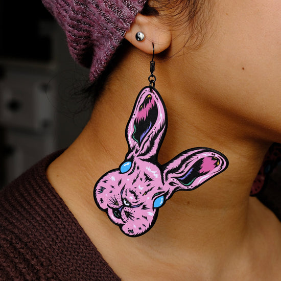 Handmade Original Pastel Punk Peeps Goth Bunny Rabbit Weird Easter Spring Animal Lightweight Plastic Earrings