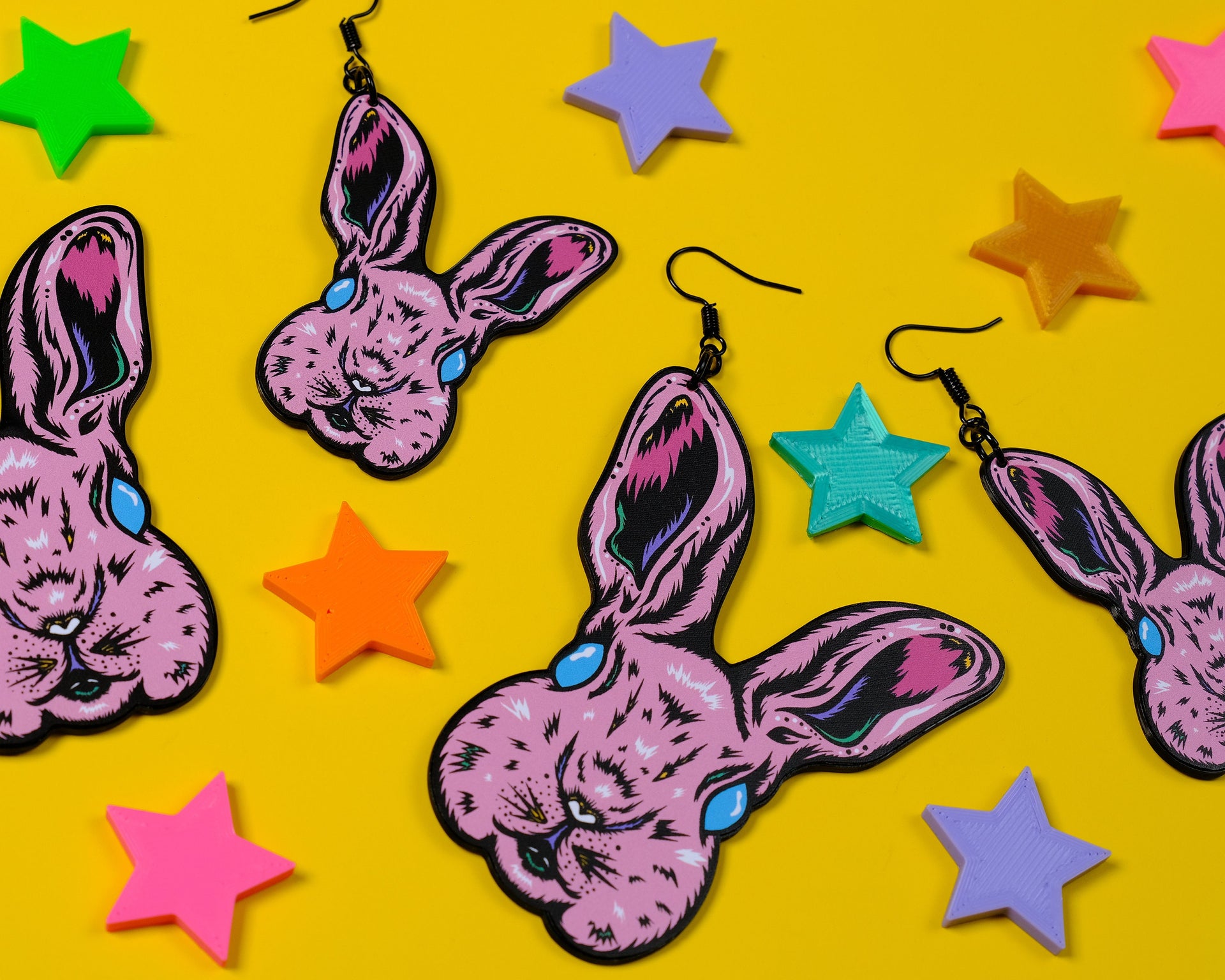 Handmade Original Pastel Punk Peeps Goth Bunny Rabbit Weird Easter Spring Animal Lightweight Plastic Earrings