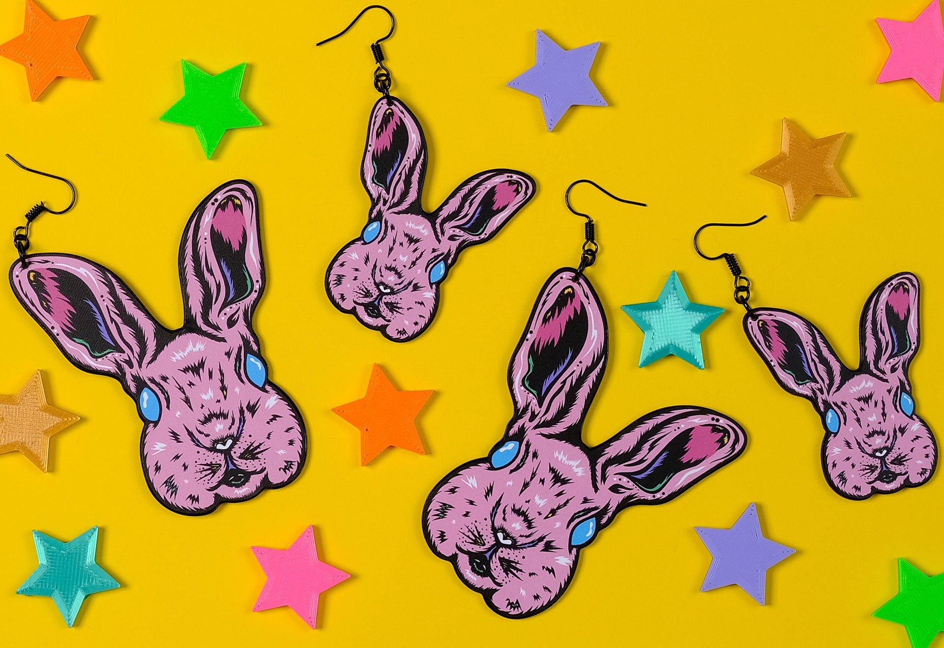 Handmade Original Pastel Punk Peeps Goth Bunny Rabbit Weird Easter Spring Animal Lightweight Plastic Earrings