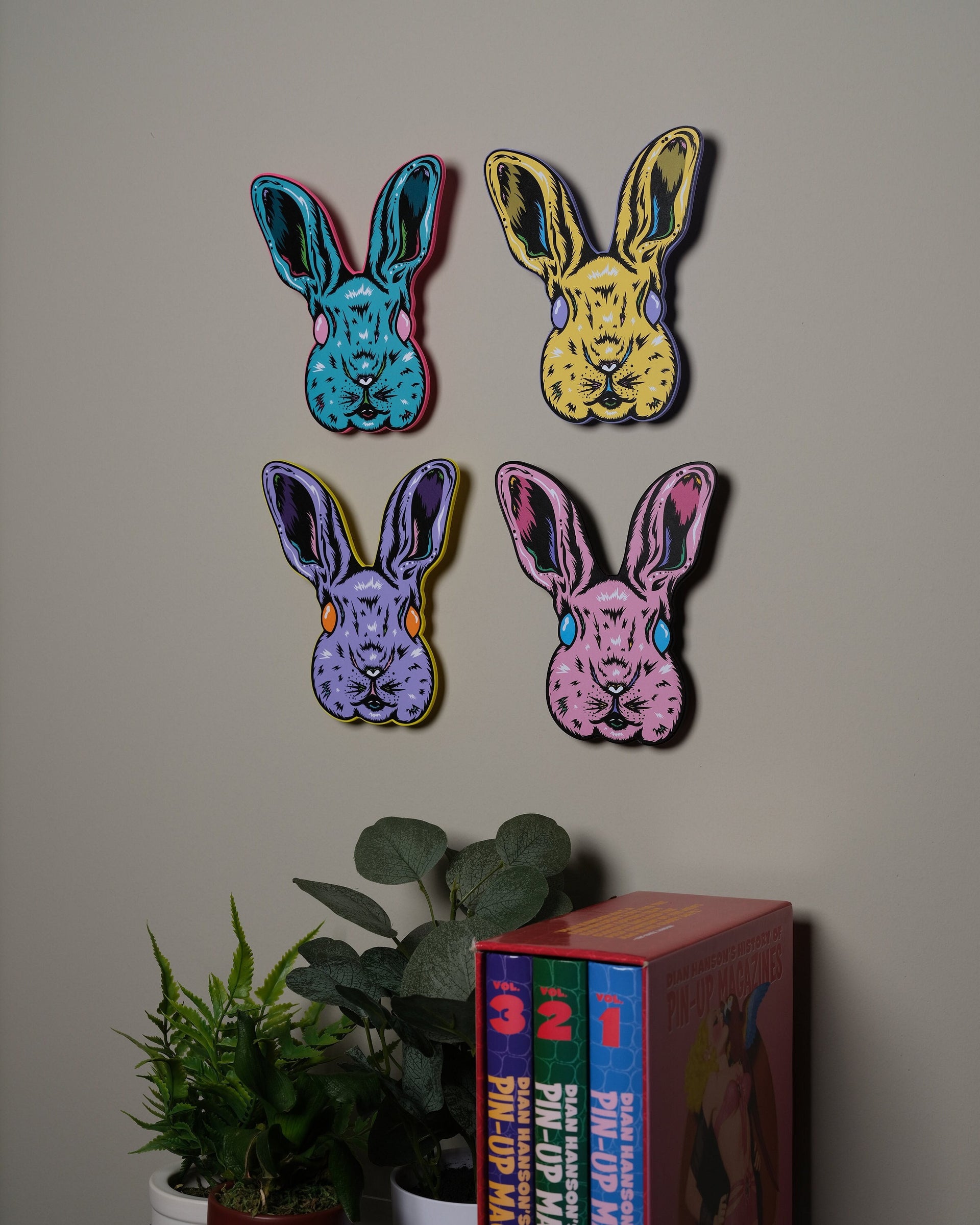 Handmade Original Pastel Punk Peeps Goth Bunny Rabbit Weird Easter Spring Animal Lightweight Plastic Wall Hanging