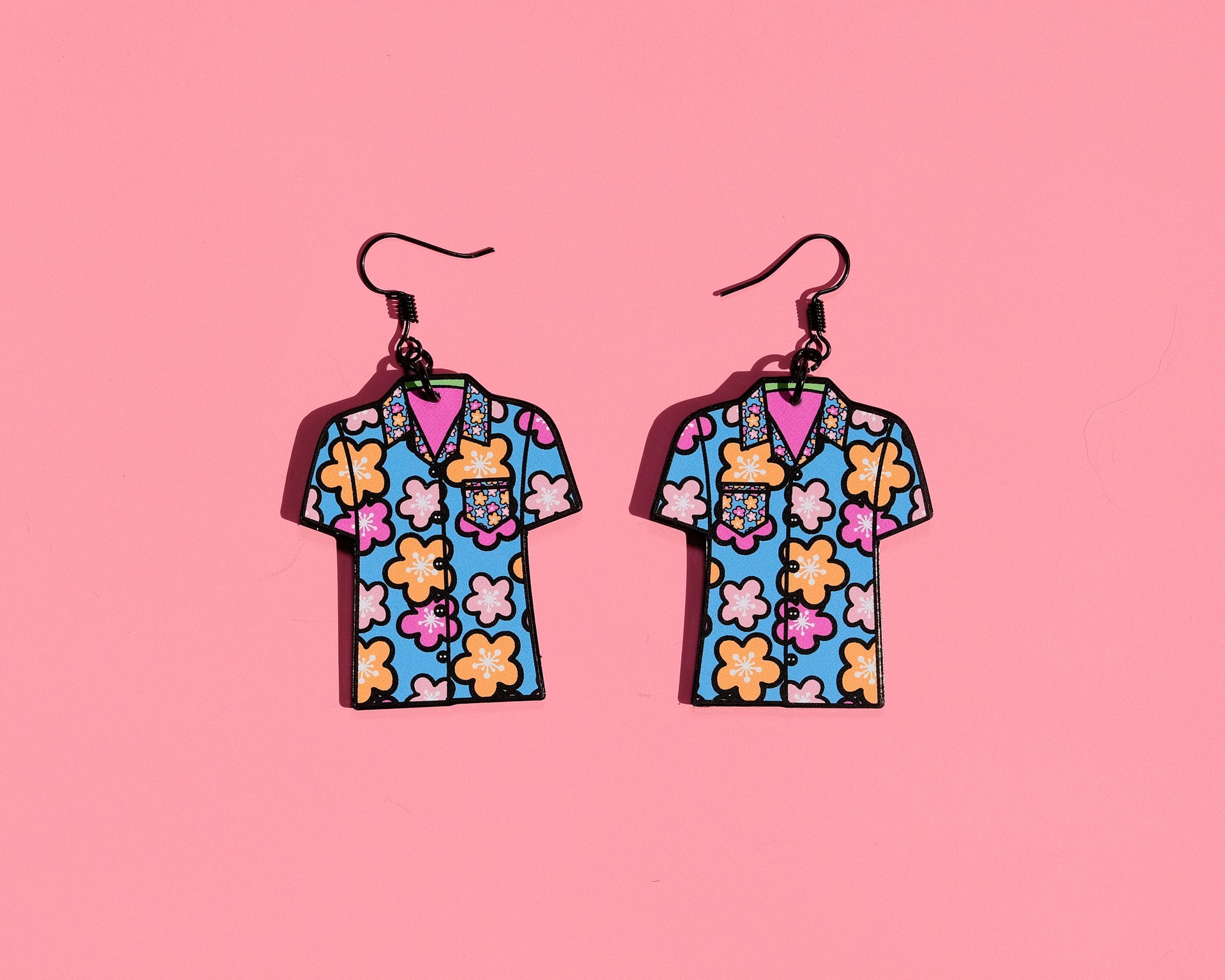 Handmade Original Japanese Cherry Flower Hawaiian Shirt Weird Summer Statement Lightweight Plastic Earrings