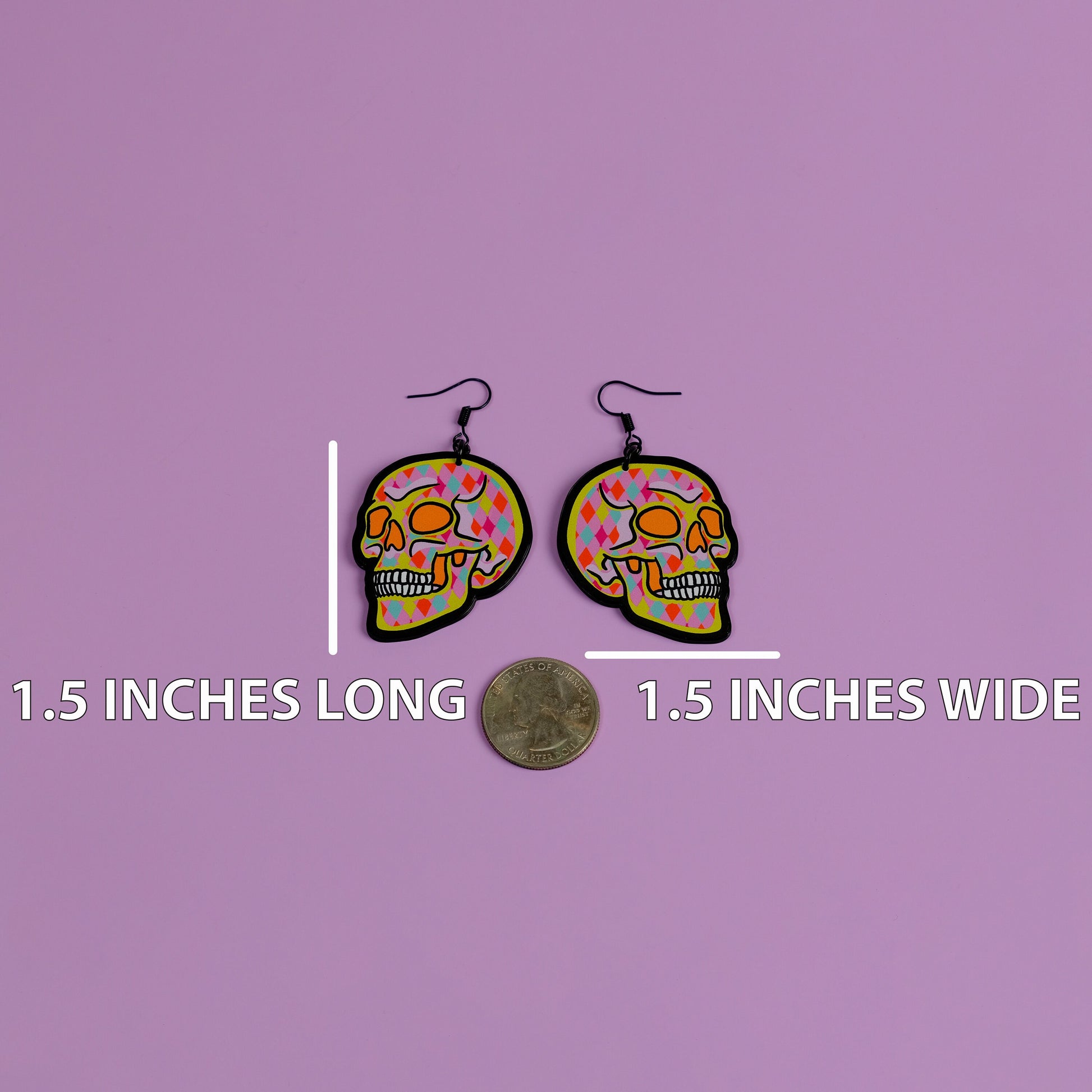 Handmade Original Pink Goth Arglye 90s Y2K Pretty and Punk Skull Lightweight Weird Plastic Earrings