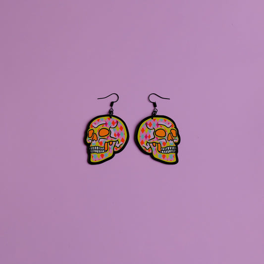 Handmade Original Pink Goth Arglye 90s Y2K Pretty and Punk Skull Lightweight Weird Plastic Earrings