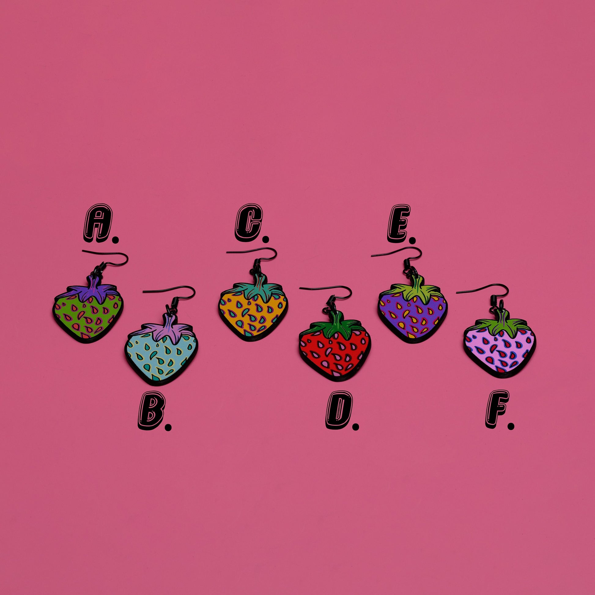 Handmade Original Funky Weird Strawberry Mini Large Lightweight Plastic Earrings Spring Summer