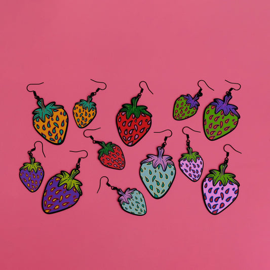 Handmade Original Funky Weird Strawberry Mini Large Lightweight Plastic Earrings Spring Summer