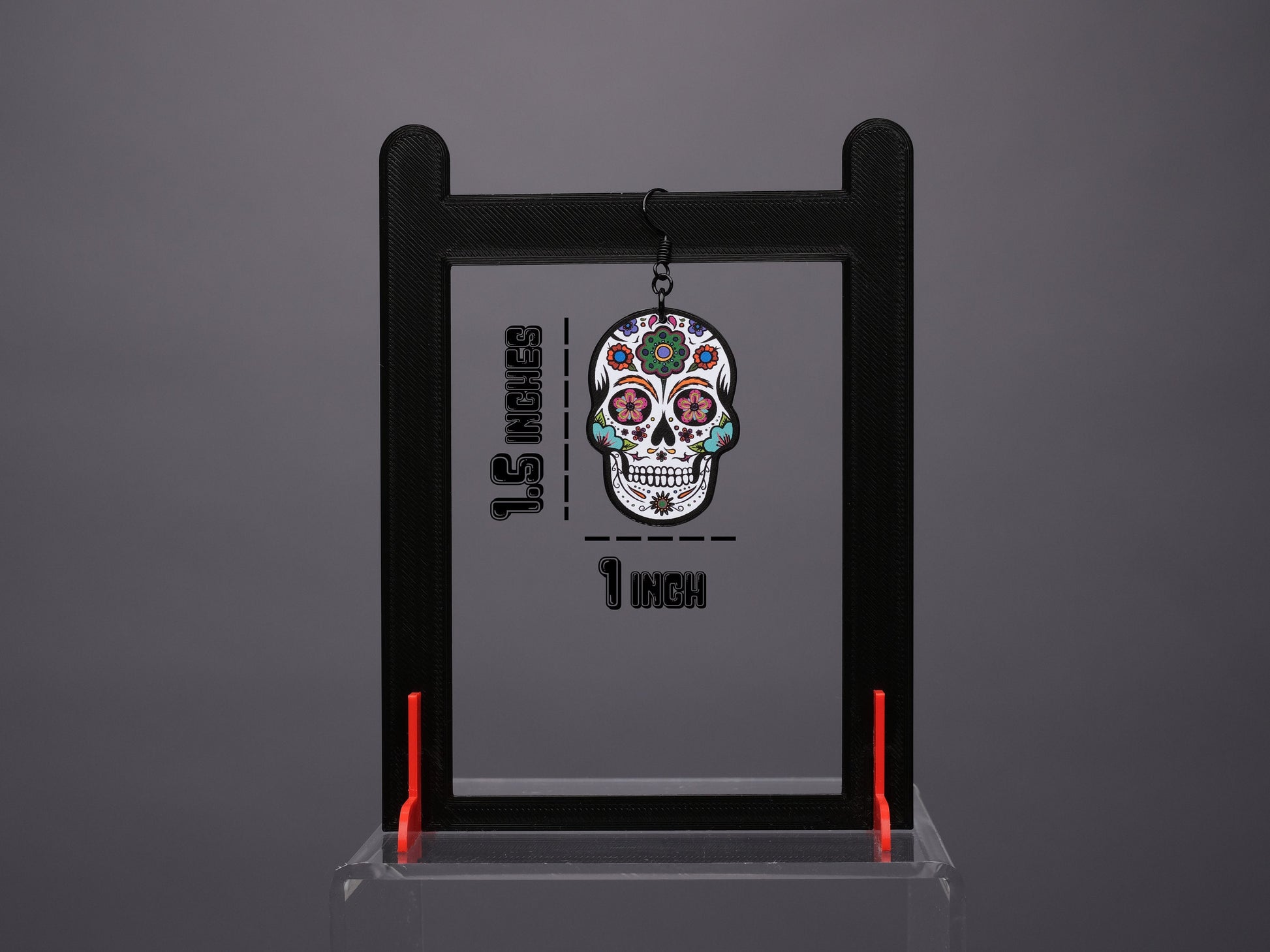 Handmade Original Retro Flower Sugar Skull Día de los Muertos Cráneo del Azúcar Halloween Lightweight Plastic Earrings  Made In USA