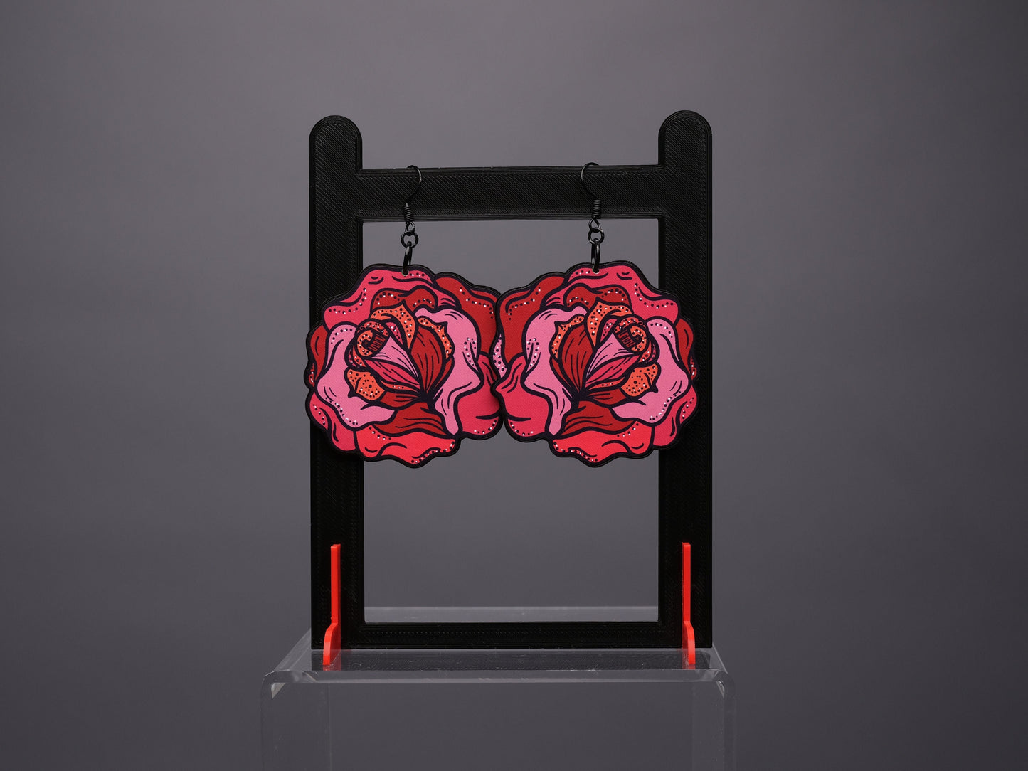 Handmade Original Rose Flower Tattoo Halloween Spooky Fall Lightweight Large Statement Plastic Earrings