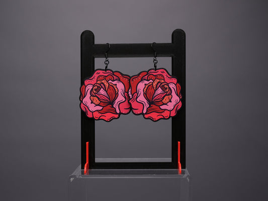Handmade Original Rose Flower Tattoo Halloween Spooky Fall Lightweight Large Statement Plastic Earrings