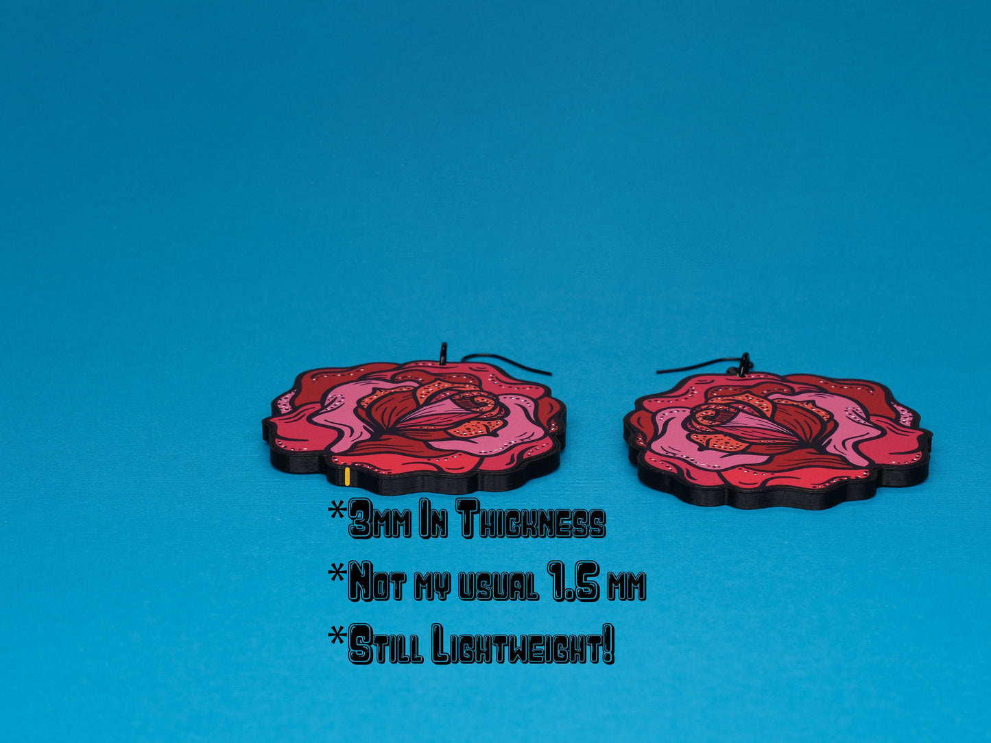 Handmade Original Rose Flower Tattoo Halloween Spooky Fall Lightweight Large Statement Plastic Earrings