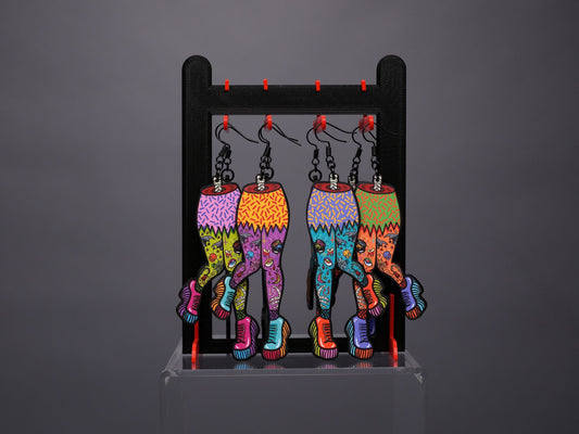 Handmade Original Halloween Tattoo Ghoul Pin-up Legs October Spooky Creepy Cute Pinup Gothmas Punk Lightweight Plastic Earrings Made In USA